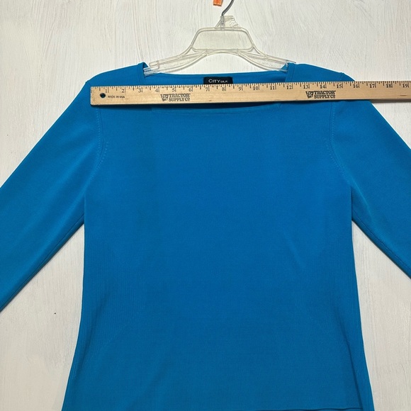 City Silk Stretch Women’s Top Size L Blue 3/4 Sleeve Square Neck Rayon Blend - Picture 3 of 8